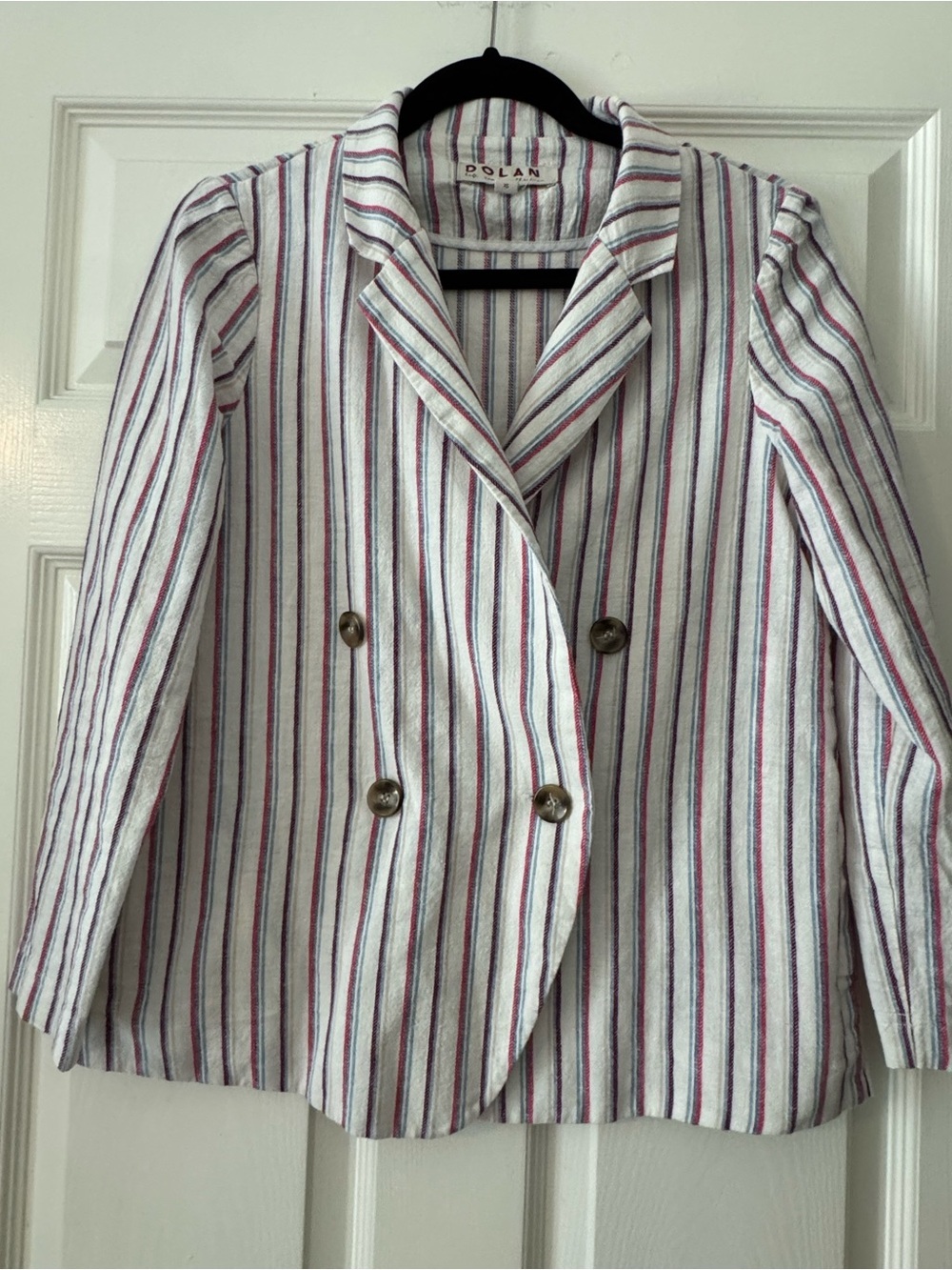 DOLAN Anthropologie Striped Double-Breasted Linen Blend Blazer